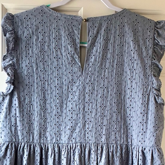 Knox Rose Eyelet Cotton Mini Dress Sleeveless Gray/Dusty Blue Size L - Picture 6 of 11